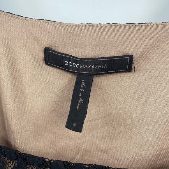 BCBGMAXAZRIA Renee Mini Dress Bodycon Ruched Leopard Print Mesh Lace Black M - Picture 7 of 9